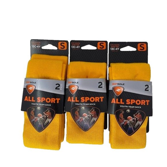 Sof Sole All Sport Youth Team Yellow Socks‎ 6 Pairs 13C-4Y Small MSRP $45 - Picture 1 of 2